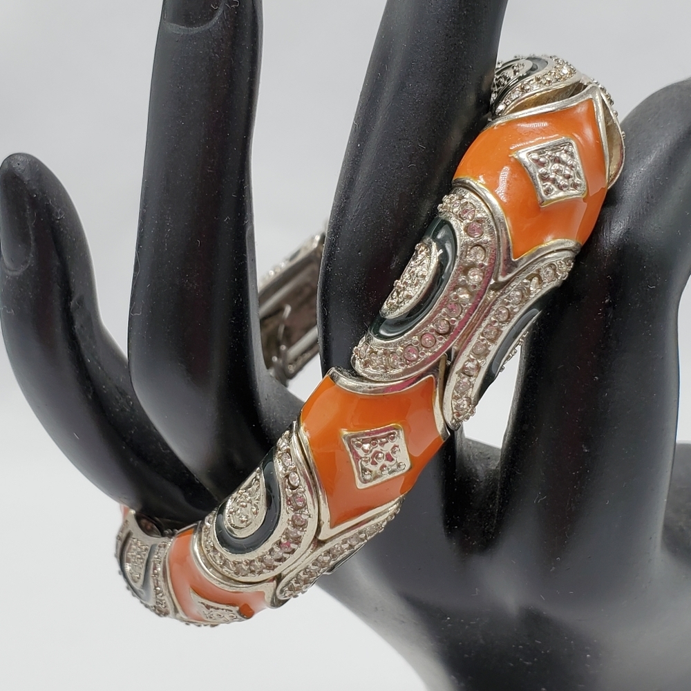 Orange Enamel and Crystal Women's Bracelet